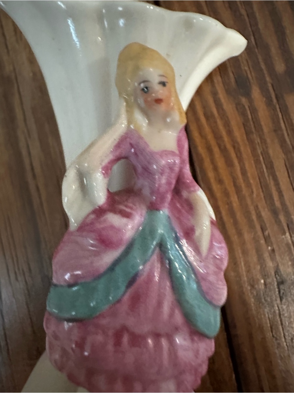 White Ceramic Vase with Pink Dress Figurine Accent - Picture 4 of 5